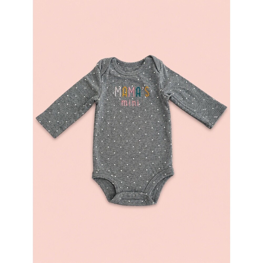Carter’s Just One You “Mama’s Mini” Gray Polka Dot Long Sleeve Bodysuit 3M